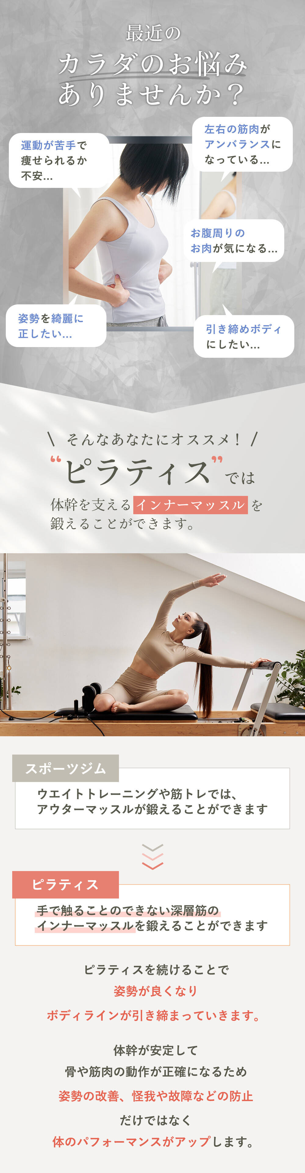 最近カラダのお悩みを抱えているあなたはピラティスがオススメ！